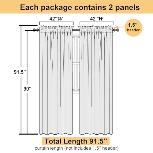 Light Pink Sheer Curtains 90 Inches Long 2 Panels (Light Pink / 42"W x 90"L (Pack of 2))