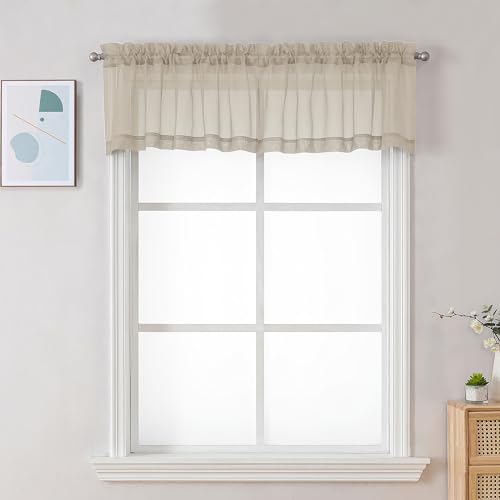 Sheer Taupe Valances for Windows 2 Pack (Taupe / 42"W x 18"L (Pack of 2))