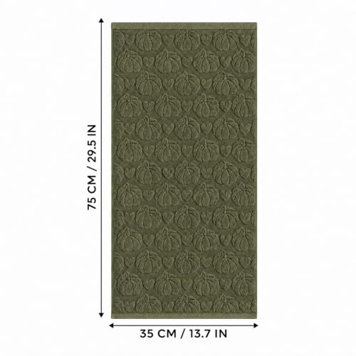 2 Pcs Olive Green 3D Heart Pumpkin Jacquard Hand Towels (13.7" x 29.5", 2PCS / Olive Green)