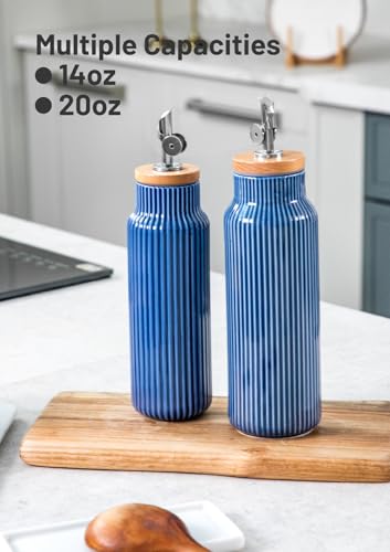 Ceramic Olive Oil Dispenser Bottle for Kitchen (20 Ounces / Blue)