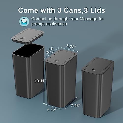 3 Pack 10 Liter Small Trash Can with lid (Black / 3 X 2.6 Gal)