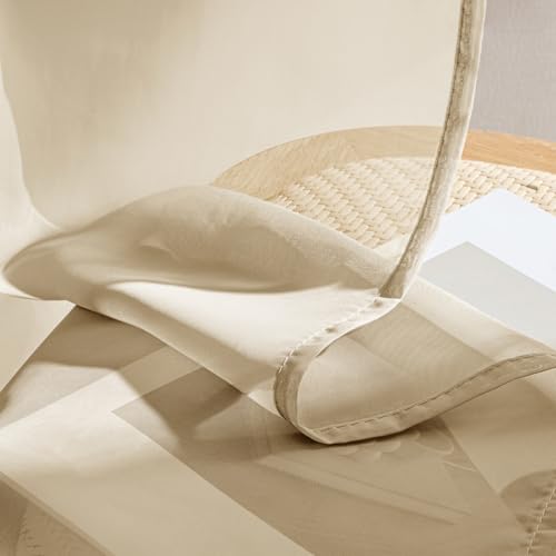 Beige Sheer Curtains 108 Inches Long 4 Panels 54 x 108 Inches (54"W x 108"L (Pack of 4) / Beige)