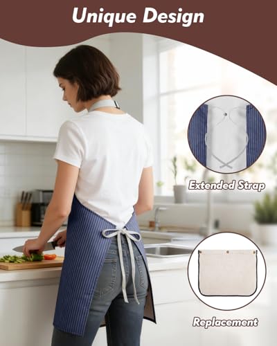 Waterproof Kitchen Apron with Pockets & Interchangeable Towels (Dark Blue)