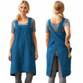 Cross Back Linen Cotton Apron with Pockets (Large / Denim Blue)