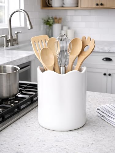 Ceramic Utensil Holder for Kitchen Counter (White / 7.1")
