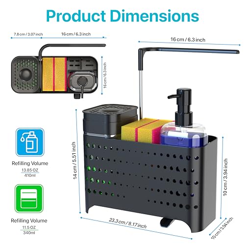 Dish Soap Dispenser Set with Sponge Holder for Kitchen Sink
