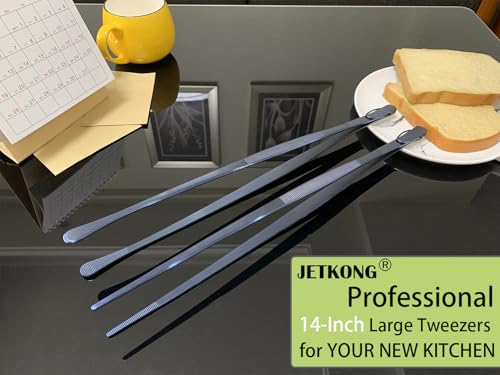 2 Pcs 14 Inch Cooking Tweezer Tongs Extra (14+14 Inch / Navy Blue)