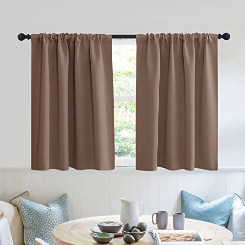 Short Blackout Privacy Curtains 30 inch Long for Bathroom Window (Mocha / 42"W x 30"L (Pack of 2))