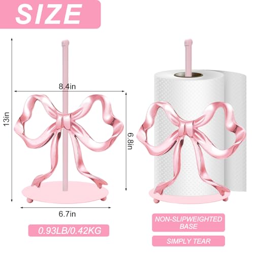 Valentine's Day Trendy Bow Paper Towel Holder Cute Pink Bow Knot Kitchen Decor Accessories Large Metal Towel Holder Stand for Coquette Home Party Bathroom Countertop (Bow)