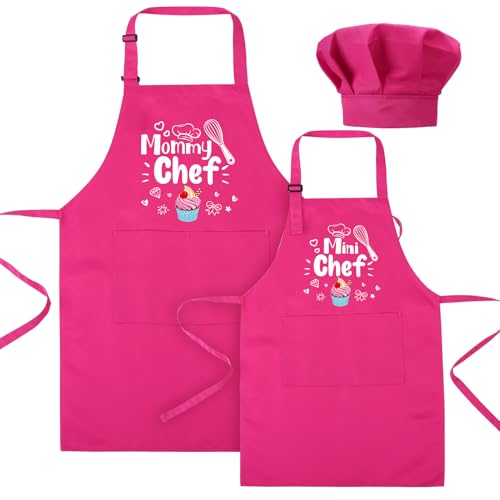 2 Pack Parent and Child Aprons Set Mommy and Me Aprons Rose (Rose Red)