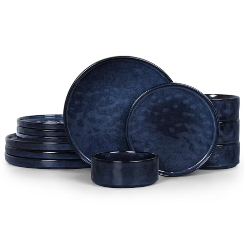 12 Pieces Stoneware Dinnerware Set (12-Piece / Cetacean Blue)