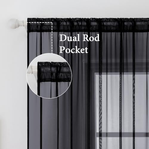 2 Panels Sheer Curtains for Living Room 54 X 72 Inches Black (Black / 54"W x 72"L (Pack of 2))