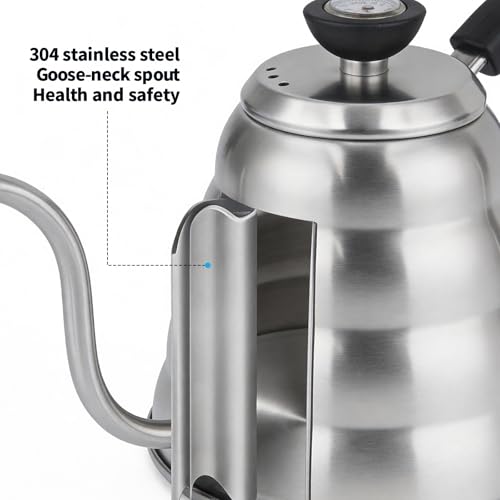 1.2L 40oz Stainless Steel Gooseneck Kettle with Thermometer for Stovetop
