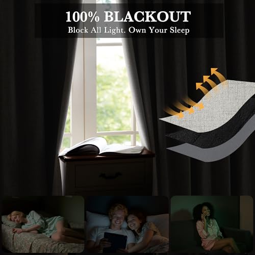 Greige 100% Blackout Curtains 63 inches Long for Bedroom (Greige / 52"W x 63"L (Pack of 2))