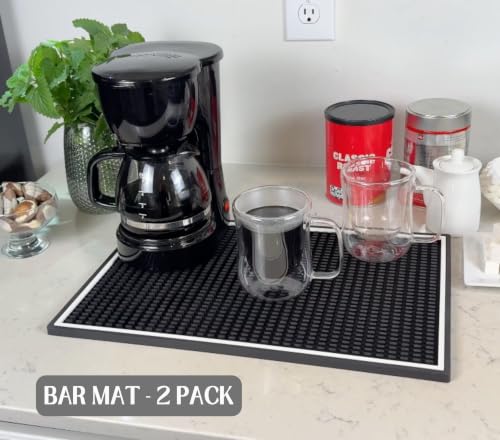 Coffee Bar Mat White Frame 18x12 in 2 Pack Silicone (Bar Mat - 2 Pack)
