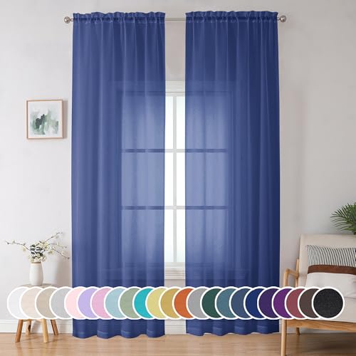 Blue Sheer Curtains 96 Inch Long 2 Panels Set (Royal Blue / 42"W x 96"L (Pack of 2))