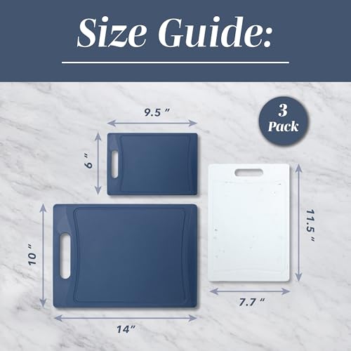 Non Slip Cutting Board Set (3 Cutting Boards / Blue and White Marble)