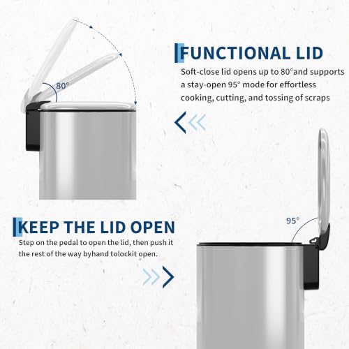 Bathroom Trash Can with Lid (Silver / 1.6 gallons)