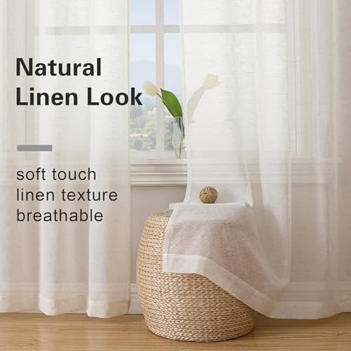 Natural Linen Textured Sheer Curtains 63 Inch Length 2 Panels (Natural / 40"W x 63"L (Pack of 2))