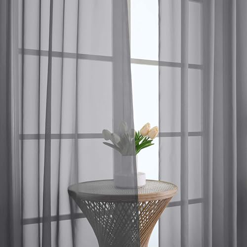 Charcoal Grey Sheer Curtains 96 Inches Long 2 Panels (Charcoal Grey / 59"W x 96"L (Pack of 2))
