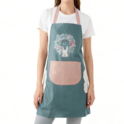 Women Kitchen Apron with Hand Wipe Pockets (Blue)