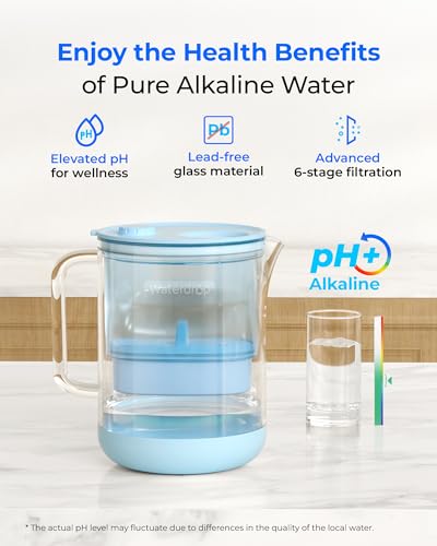PT-72B-A Glass Alkaline Water Filter Pitcher, 7-Cup, Blue (Blue)