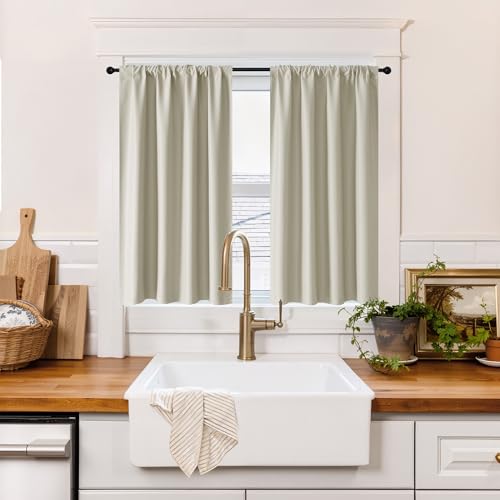 100% Blackout Short Curtains for Small Window (100% Blackout - Natural / 34"W x 45"L (Pack of 2))
