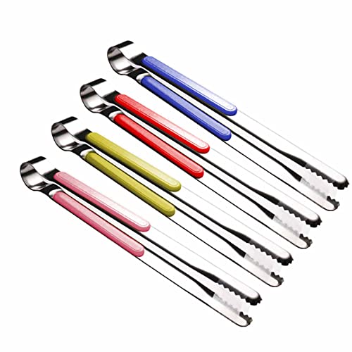 4Pcs Stainless Steel Kitchen Tongs for Cooking (Red+Pink+Yellow+Blue)