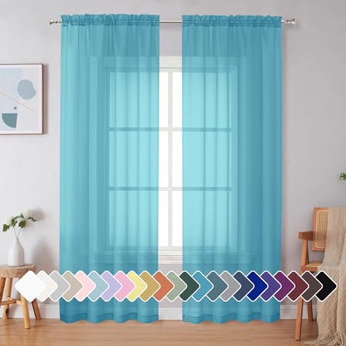 Turquoise Sheer Curtains 84 Inches Long 2 Panels (Turquoise / 42"W x 84"L (Pack of 2))