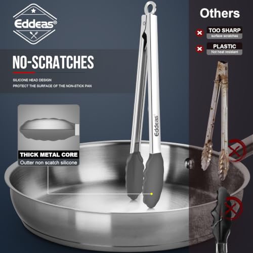 Tongs For Cooking (7+9+12 inch / Grey Silicone Tip 3Pcs)