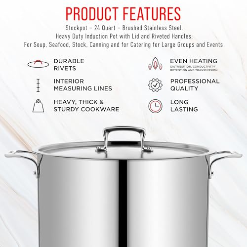 Stainless Steel Stockpot with Lid 24 Quart (24 Quarts)