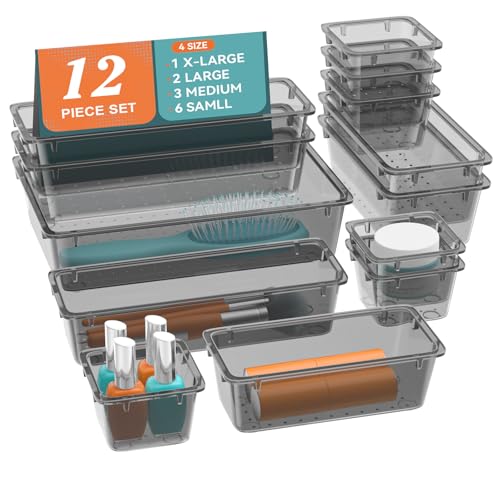 12 PCS Drawer Organizer Set (Black / 12 Pcs)