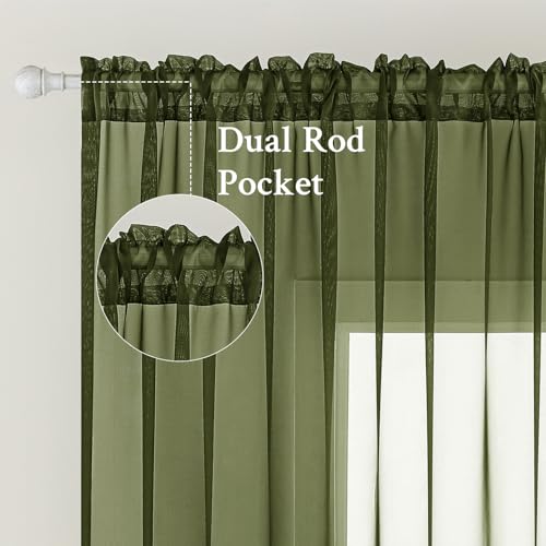 Olive Green Sheer Curtains 54 X 84 Inches (Olive Green / 54"W x 84"L (Pack of 2))