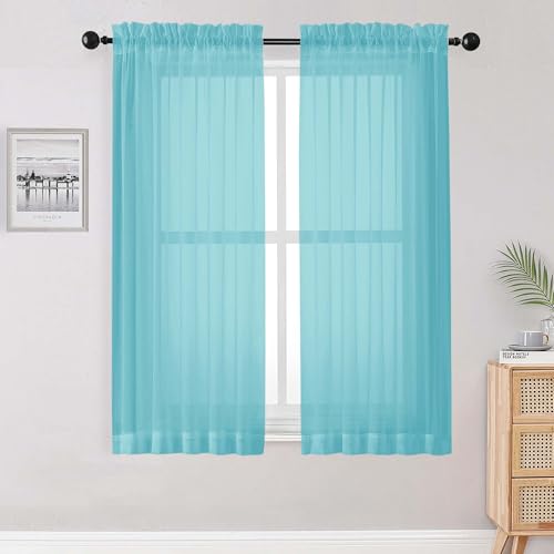 Sheer Aqua Curtains for Bedroom Living Room 63 Inch Length 2 Panels Set (Aqua / 42"W x 63"L (Pack of 2))