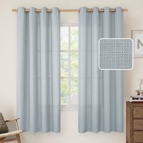 Light Filtering 72 inch Long Linen Curtains for Living Room 2 Panels (52"W x 72"L (Pack of 2) / Silver Grommet-haze Blue)
