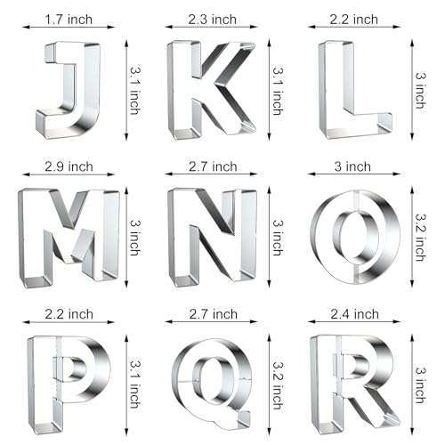 Alphabet Letter Cookie Cutters Shapes Large 3 Inch (3 Inch Letters - 26Pcs)
