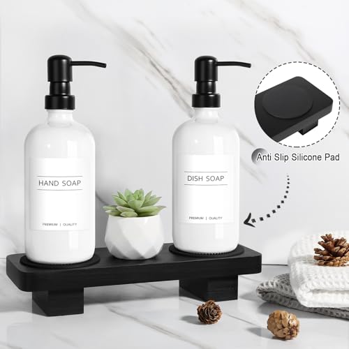 Hand Soap Dispenser for Kitchen (White Bottle + Black Pump)