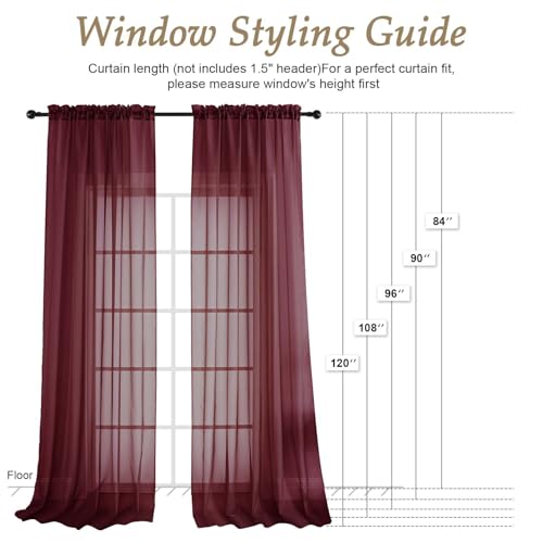 Wine Sheer Curtains 84 Inches Long 2 Panels Set (Wine / 59"W x 84"L (Pack of 2))
