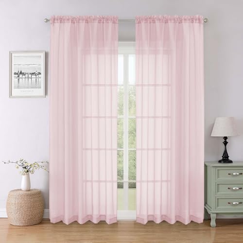 Blush Pink Sheer Curtains 84 Inches Long 2 Pcs (Blush Pink / 59"W x 84"L (Pack of 2))