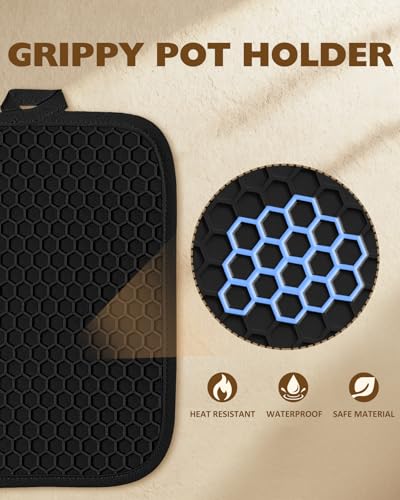 Silcone Cherry Pot Holders for Kitchen (Black Red)