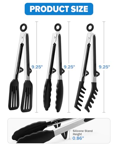 Kitchen Tongs for Cooking (Black / 9 inch)