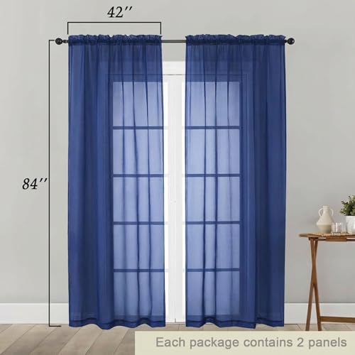 Sheer Curtains 84 Inches Long 2 Panels Set for Bedroom Living Room (Royal Blue / 42"W x 84"L (Pack of 2))