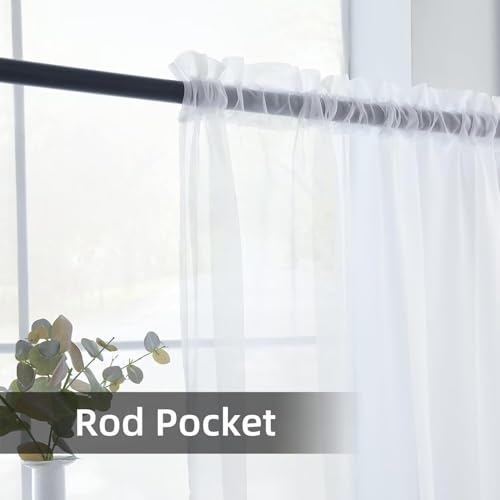 Solid Sheer Rod Pocket Curtain Voile Draperies 2 Panels White Beige Black Ivory Coffee 22 Inch Width 30 Inch Long 1 Pair for Kitchen Bedroom Children Living Room Yard (White / 22"W x 30"L (Pack of 2))