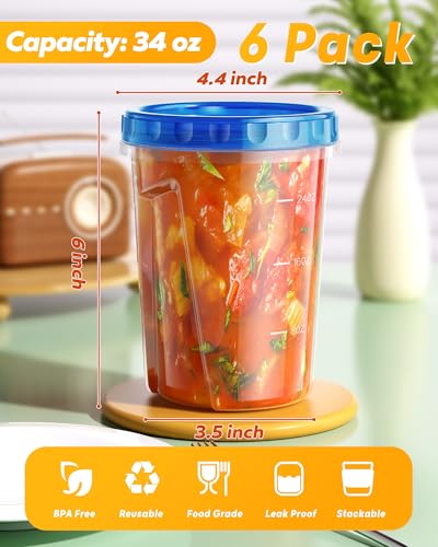 6 Pack 34 oz Freezer Storage Containers (6 Pack-34 oz)
