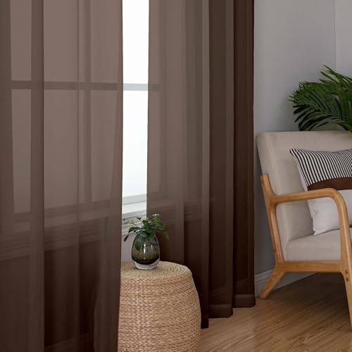 Sheer Curtains 54 inches Long for Living Room Bedroom (Chocolate / 42"W x 54"L (Pack of 2))