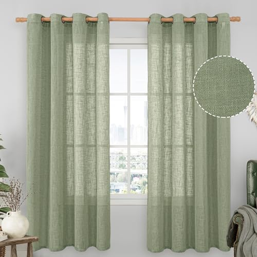 72 Inches Long Linen Curtains for Living Room 2 Panels (52"W x 72"L (Pack of 2) / Sage Green)