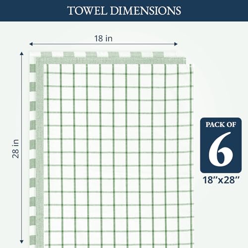Dish Towels for Kitchen 100% Cotton Tightly Woven 6 Pack (18"x28" - 6 Pack / 01: Olive)