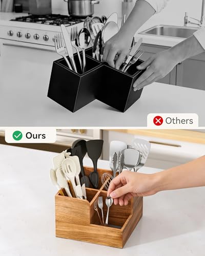 Kitchen Utensil Holder with Stone Drying Mats (WOOD COLOR)
