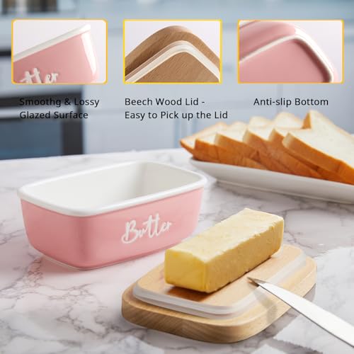 Pink Butter Dish with Lid for Countertop