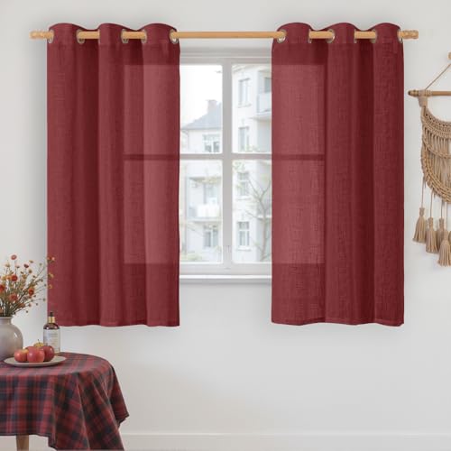 Burgundy Red Linen Curtains 48 Inch Length 2 Panels (34"W x 48"L (Pack of 2) / Burgundy Red)